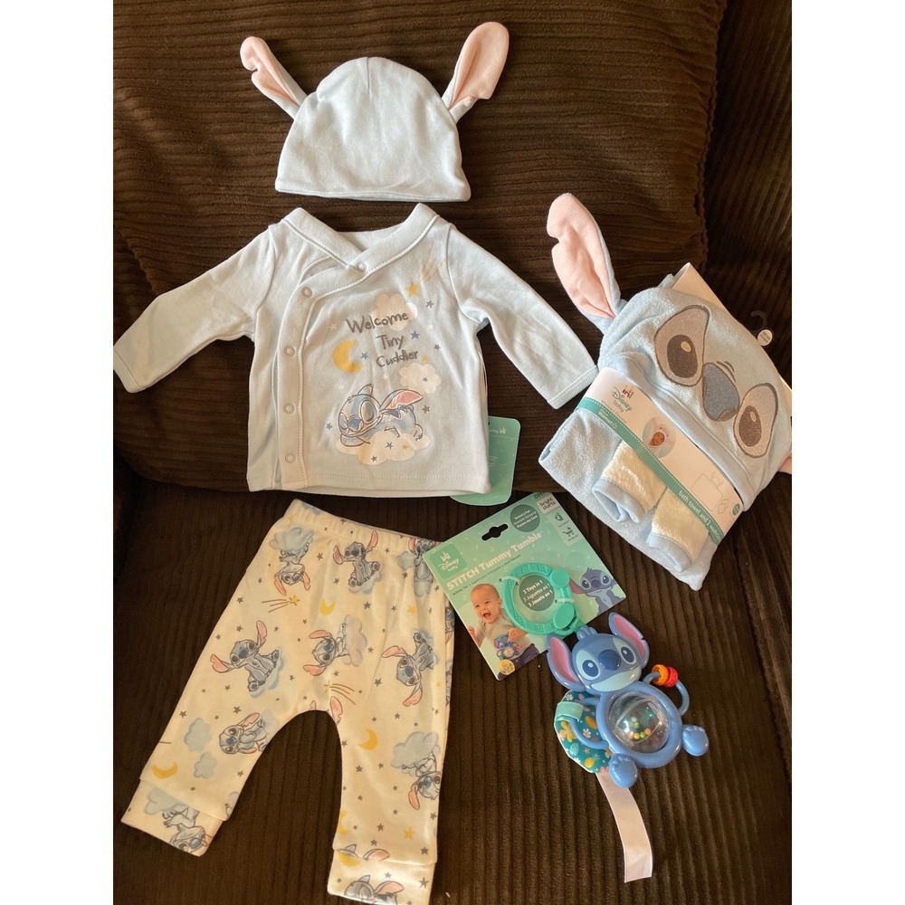 Stitch Disney Baby Newborn Stars 3pc Outfit Set Shirt Pants Hat Bath Towel toy